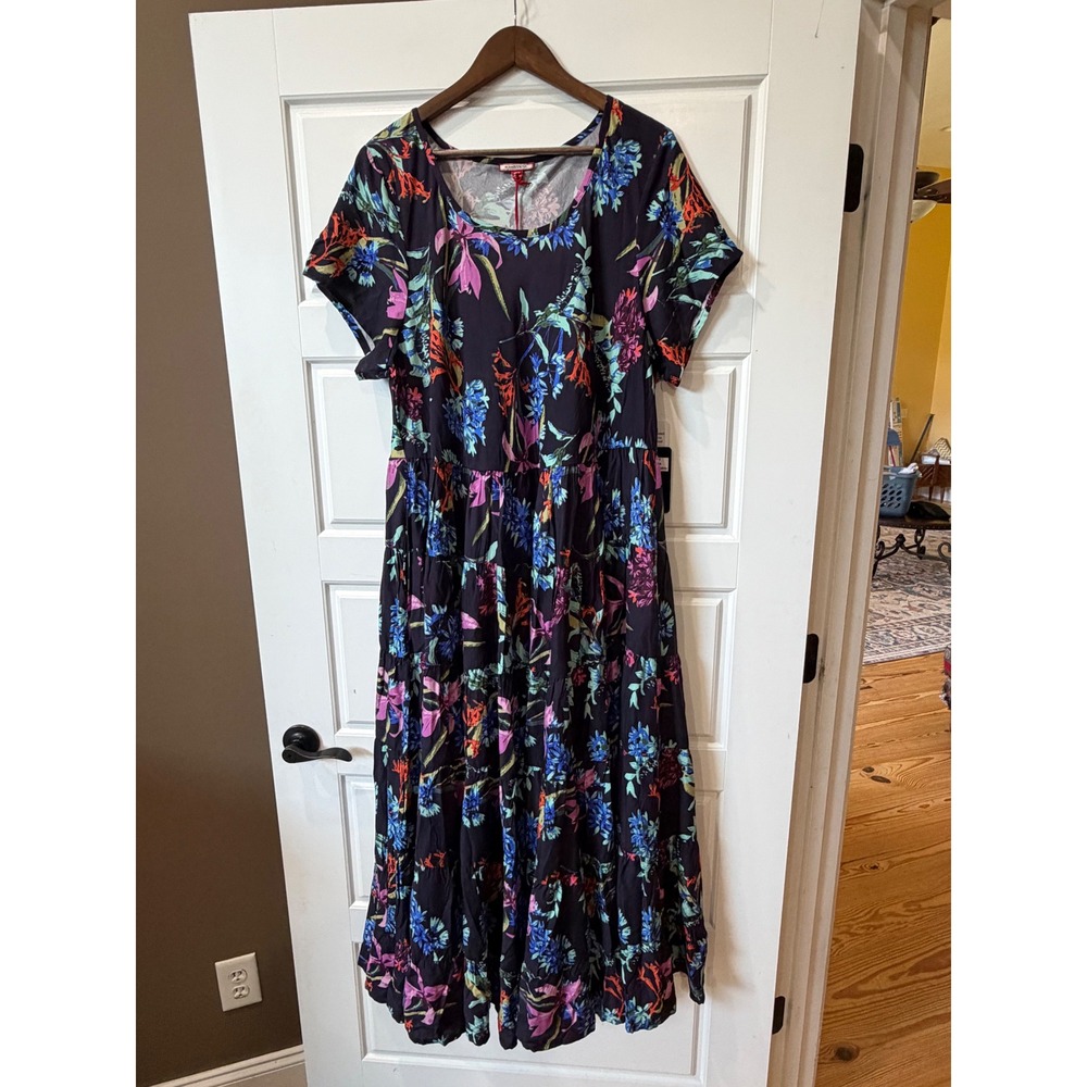 Joe Browns Black Floral Tiered Maxi Dress Size 22W Boho Cottagecore Tropical
